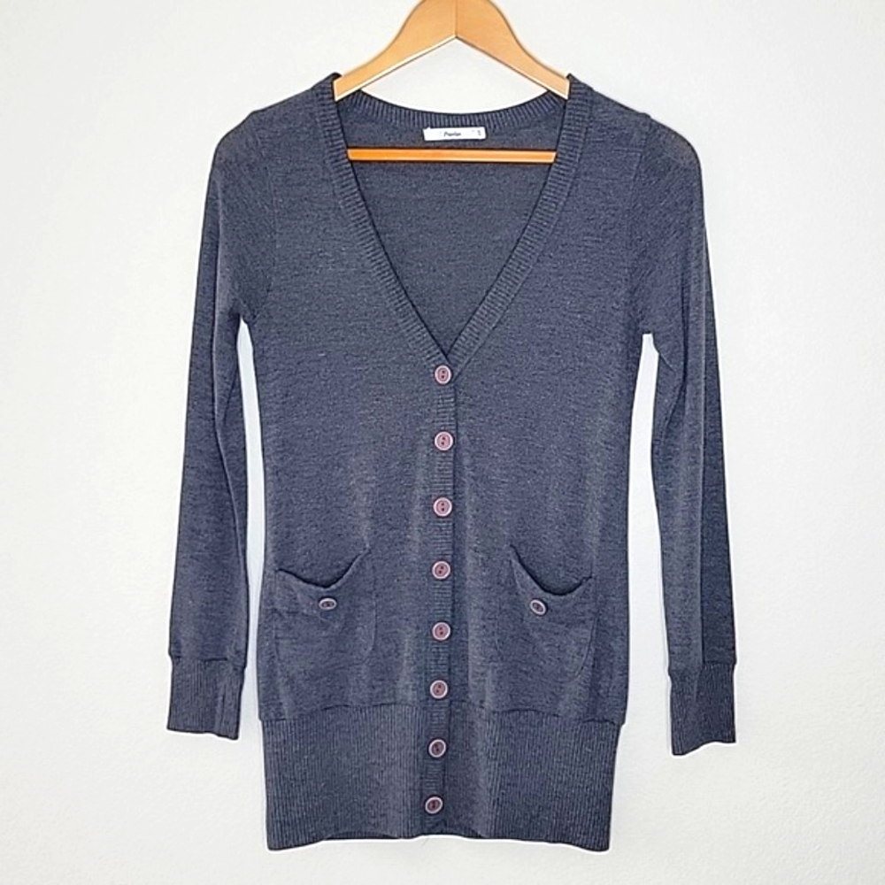 Papaya Gray Long Sleeve Button Up Grandpa Sweater size S Pockets Casual *